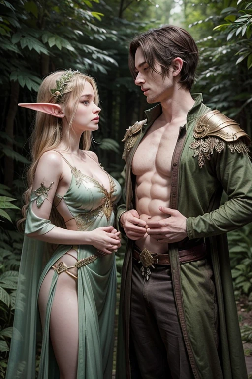 masculine man having passionate sex with perfect cute naked elven woman in the forest, sexual intercourse, vagina visible