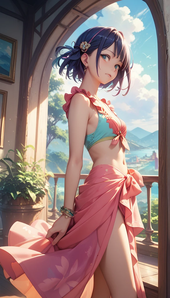 yamada nau ,  best quality, masterpiece, 1 Girl,  alone, Small Breasts, Bangs, Hairpin, Hair accessories, , clothing, ,  Sarong, ,   twisted root,