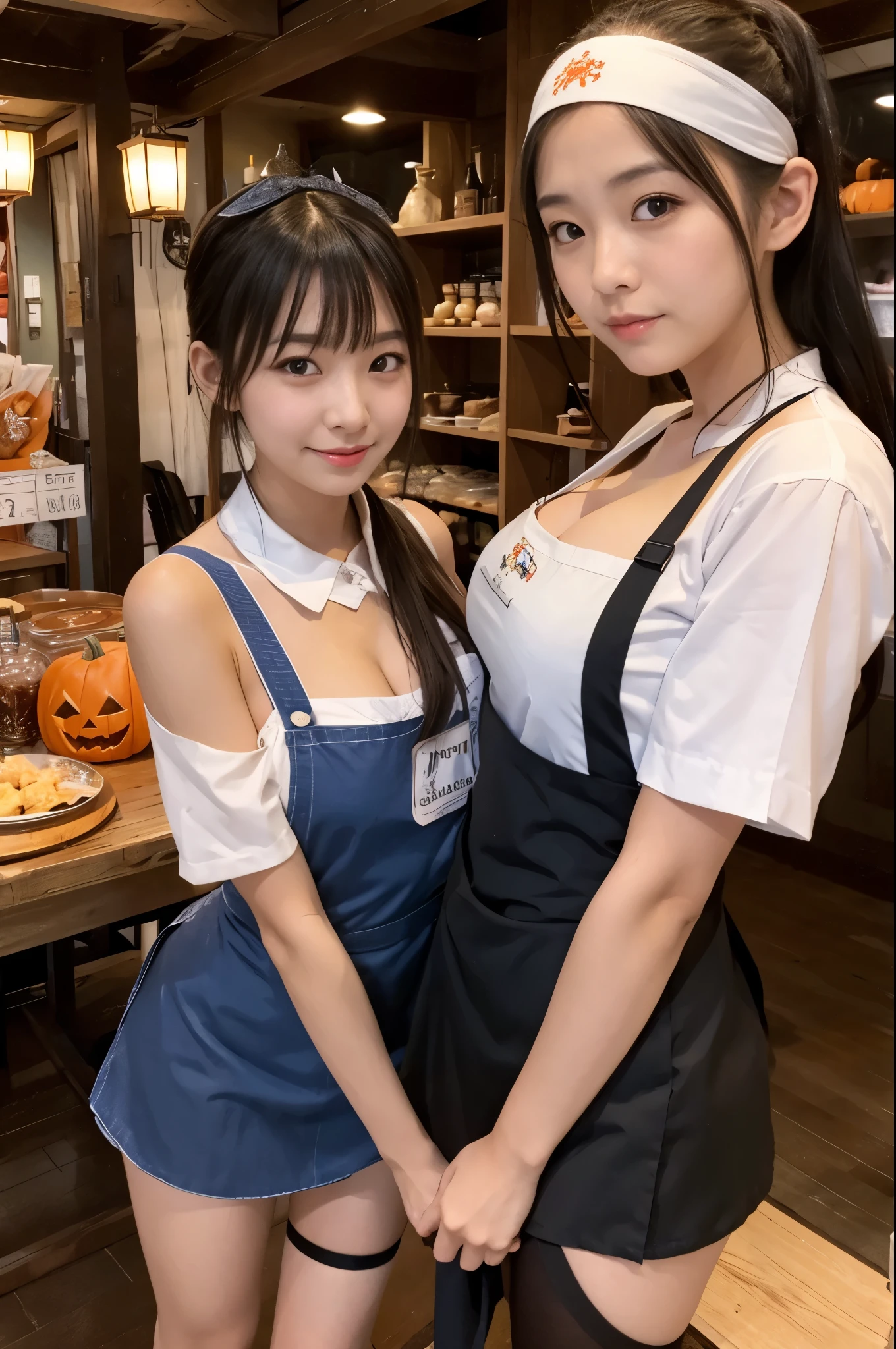 ((Two women standing side by side:1.3))、2 women))、((Woman with nipple clips、Woman wearing a nipple necklace))、((Highest quality、 masterpiece、 Photorealistic、 Super detailed、 超High resolution、 born:1.3))、((High resolution、8K、masterpiece:1.2))、High Detail、((Super detailed))、((Young face))、((Small breasts))、Flat Lighting、Realistic Background、Slim Waist、Japanese、nsfw、(naked:1.3) 、Bunny ears、playboy bunny 、black bunny girl headband 、Beautiful nipples、(Beautiful pussy)、Perfect nipples、(An empty coffee shop at night)、(全naked)、Highly detailed nipples、Narrow waist、Very smooth skin、Fishnet tights、Knee-high boots、Knee Shot、hand up、Standing、Happy Smile、