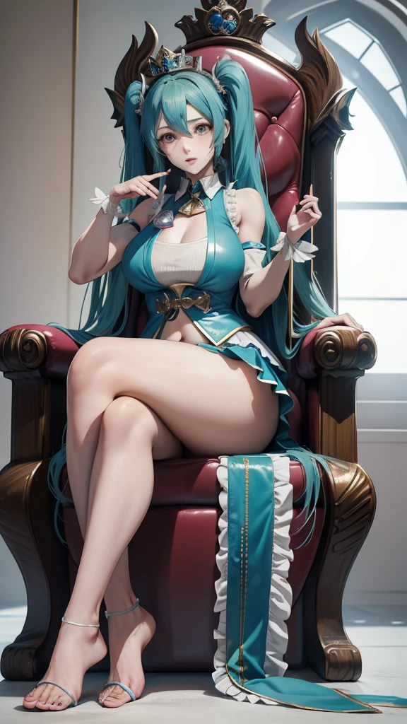Jinx,Fleshy thighs,a queen,a throne,Toy monkey,Poster publicity style,Pose,Ultra shorts,Simetall,C cup,Happy expression