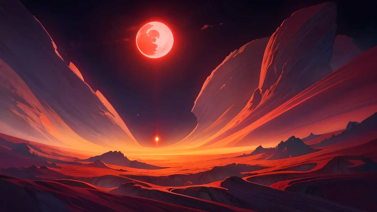 " Surrealist Masterpiece . high quality. Amazing details. Hyper-realistic CG rendering， Depicts a deep red moon rising over a serene lake surrounded by red clouds,  Automatically Illuminates ,  Large clouds and fog in light colors , Celestial Illumination,  Space Lighting , Experience the fusion of abstract and realistic elements. Bright contrasting colors. Mysterious atmosphere.  Surrealist techniques in representing objects and characters .  Organic Textures and Shapes . Dreamy Inspiration .  Unexpected Composition and Foreground . Enter a surreal world full of surprises and emotions."