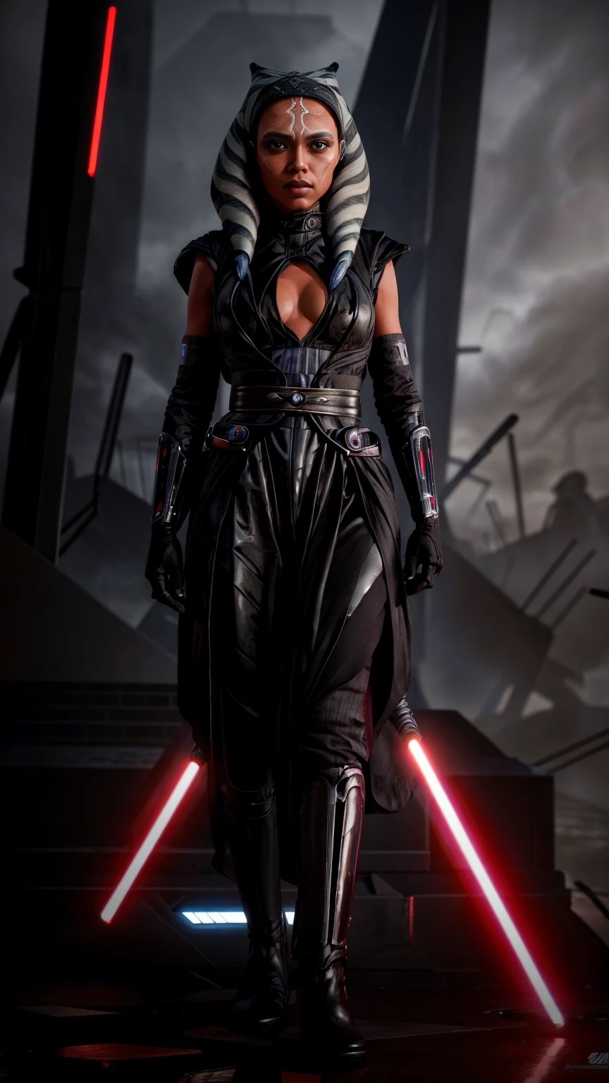 a beautiful and seductive ahsoka tano in a skintight black latex bodysuit, hypnotized and brainwashed by the galactic empire, intricate and highly detailed portrait, dramatic lighting, cinematic composition, hyper realistic, 8k, photorealistic, masterpiece