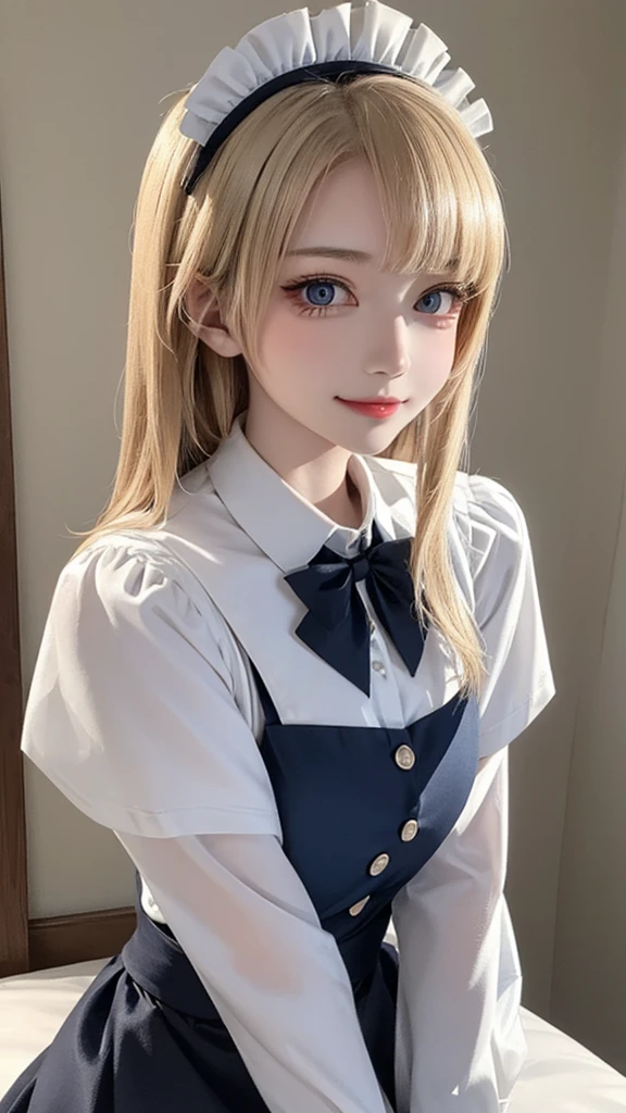 (Beautiful blonde, dark blue and beautiful eyes, small, 18 years old, thin waist, pigtails, thick braid, happy), cream soda, cake, model pose, background in café shop, gothic café clerk, snap, (masterpiece), ((highest quality)), (super detailed), girl, clean and detailed face, five fingers, textile shading, perfect human body structure, perfect anatomy,