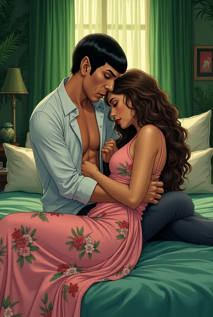A funny drawing of a guy in bed with his wife watching a snake charmer playing a flute to make the guys penis wakeup.