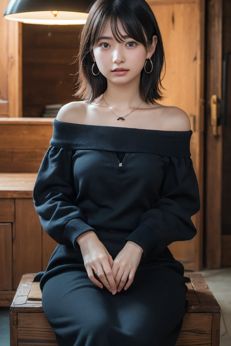 fubuki,,fubuki (One Punch Man),1 girl,big breasts、Dark green long dress,collar、long sleeve、pearl necklace、Beauty、long sleeve、collar、beautiful woman、beautiful face