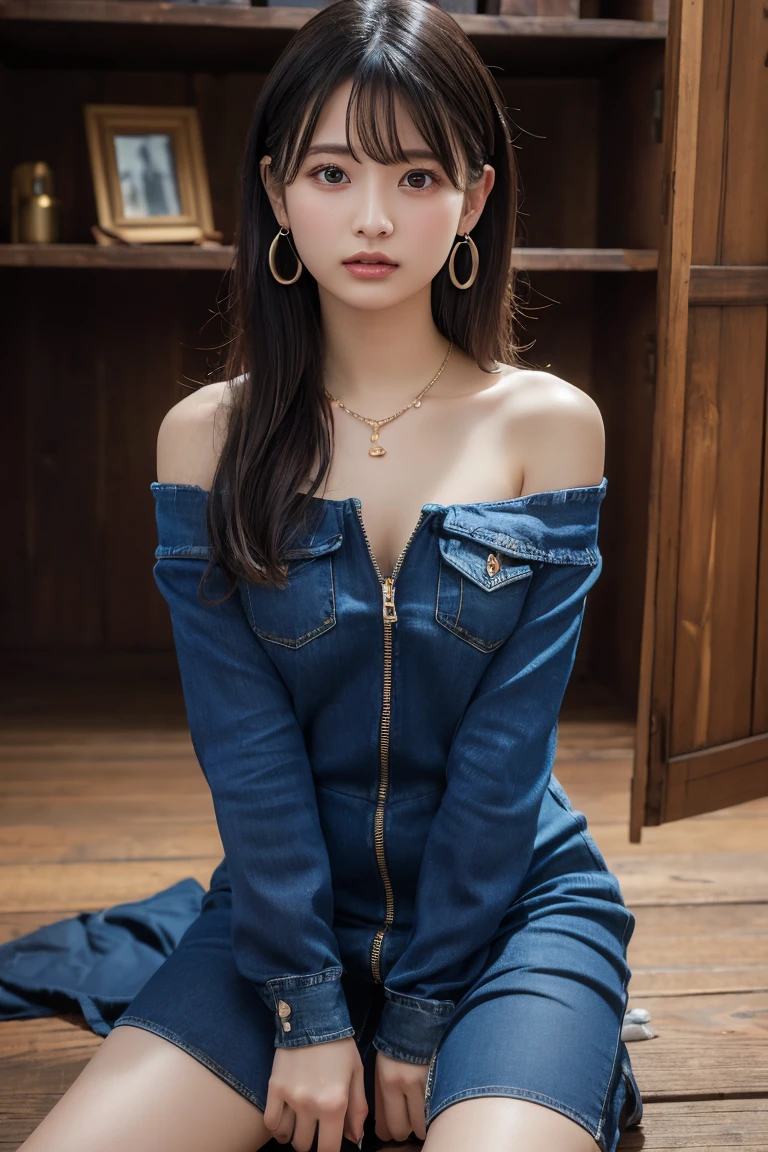 (8K, Photorealsitic, Raw photography, top-quality: 1.3),
(((One girl captured by criminals))), ((Wrists tied with ropes behind the back:1.3)),
rich detail, Perfect image quality,
Dark brown messy hair, Long hair, Dark blue eyes,
dressed casually, off shoulders,
Looking at Viewer, Cowboy Shots,
(((Open-knee))), Spread legs, Naughty look,