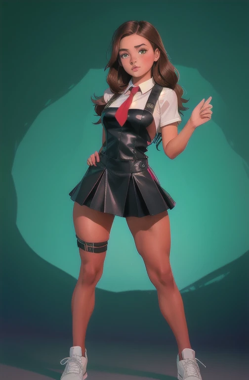 Cute young beautiful schoolgirl pioneer, beautiful cute teen face, curvy figure, black leather skater pinafore dress , transparent white blouse , red tie, brunette long hair, beautiful eyes. stockings, Sneakers, pioneer schoolgirl - standing in the forest , photorealistic , sad face, curvy figure, Белые чулки, ультравысокое разрешение, 32К, (Perfect Anatomy:1.5), идеальные ноги