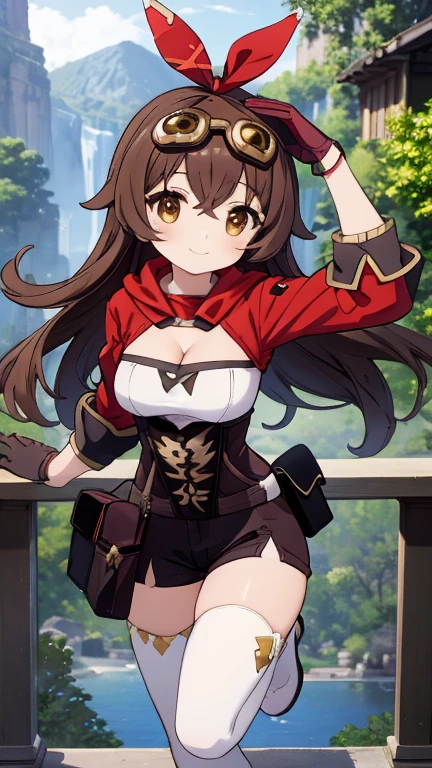 masterpiece,1girl, sparrow, a brown haired girl, curly long hair, messy hair, black skirt, slim body, big breasts, she close her left eye, shirt ornament, lolippai, naughty smile, beautiful breasts, rounded breasts, aqua eyes, dress, miniskirt, sit at forest, ahoge, amber, forest, invites for sex together
