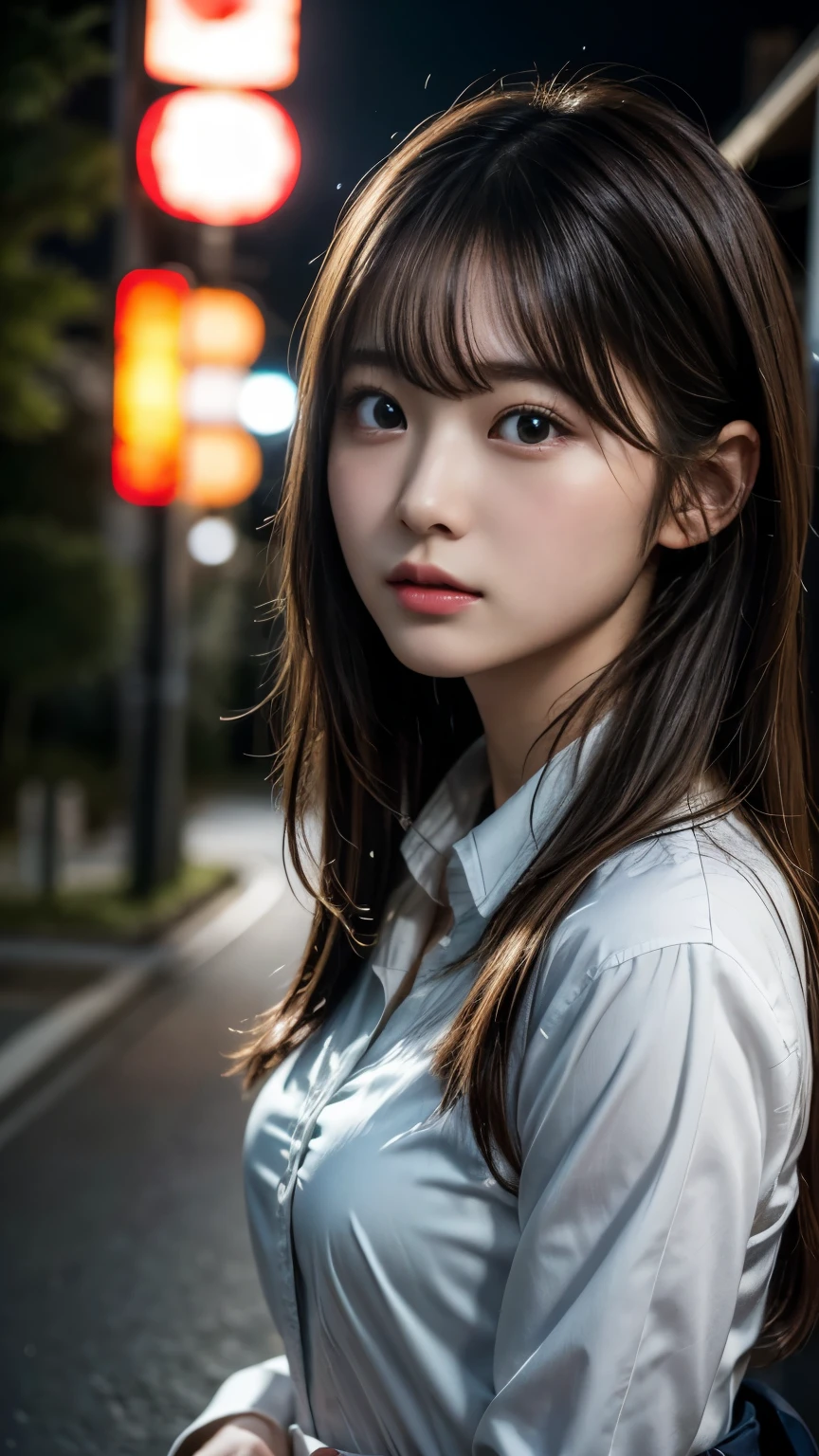 1girl in、(Super beauty)、Long brown wavy hair、(Heartbreak Travel)、(Tears:1.4)、Tokyo Station in the Rain、(beauitful face)、Shallow depth of field