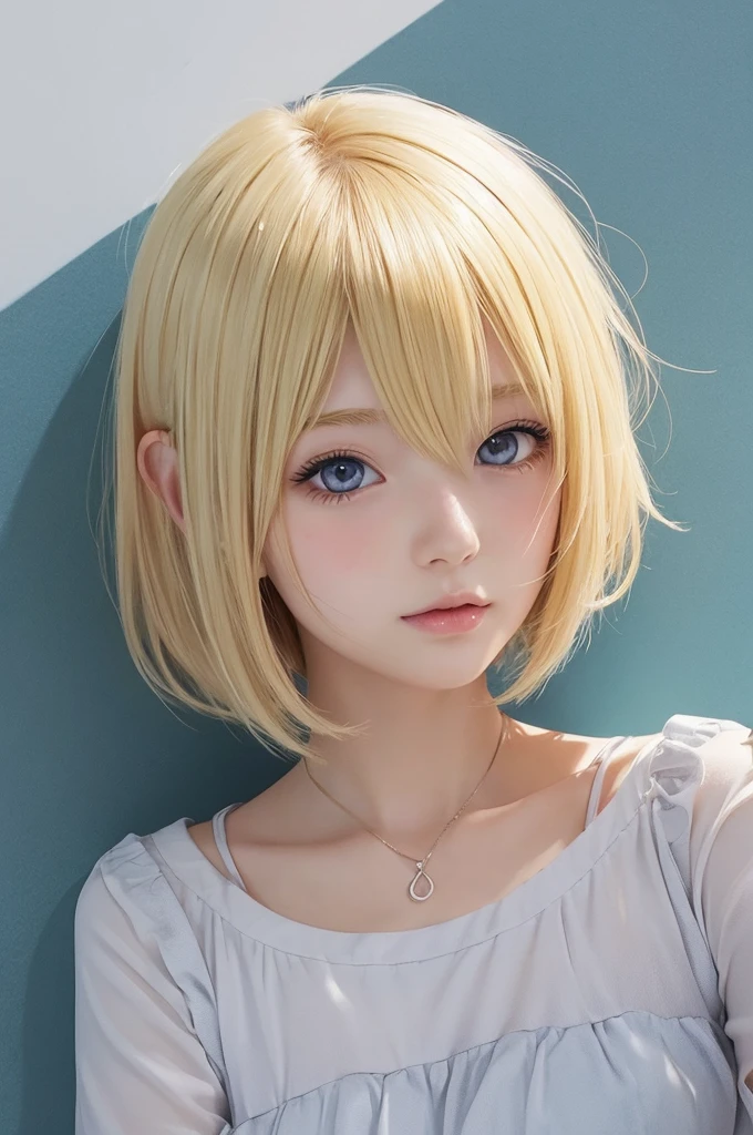 One Woman　white　thin　Completely naked　seiza　Japanese-style room　beauty　High resolution　High precision　blonde　Golden eyebrows　white　　Detailed skin　　blue eyes　Detailed face　　whole body　Bright smile　Bobcut　