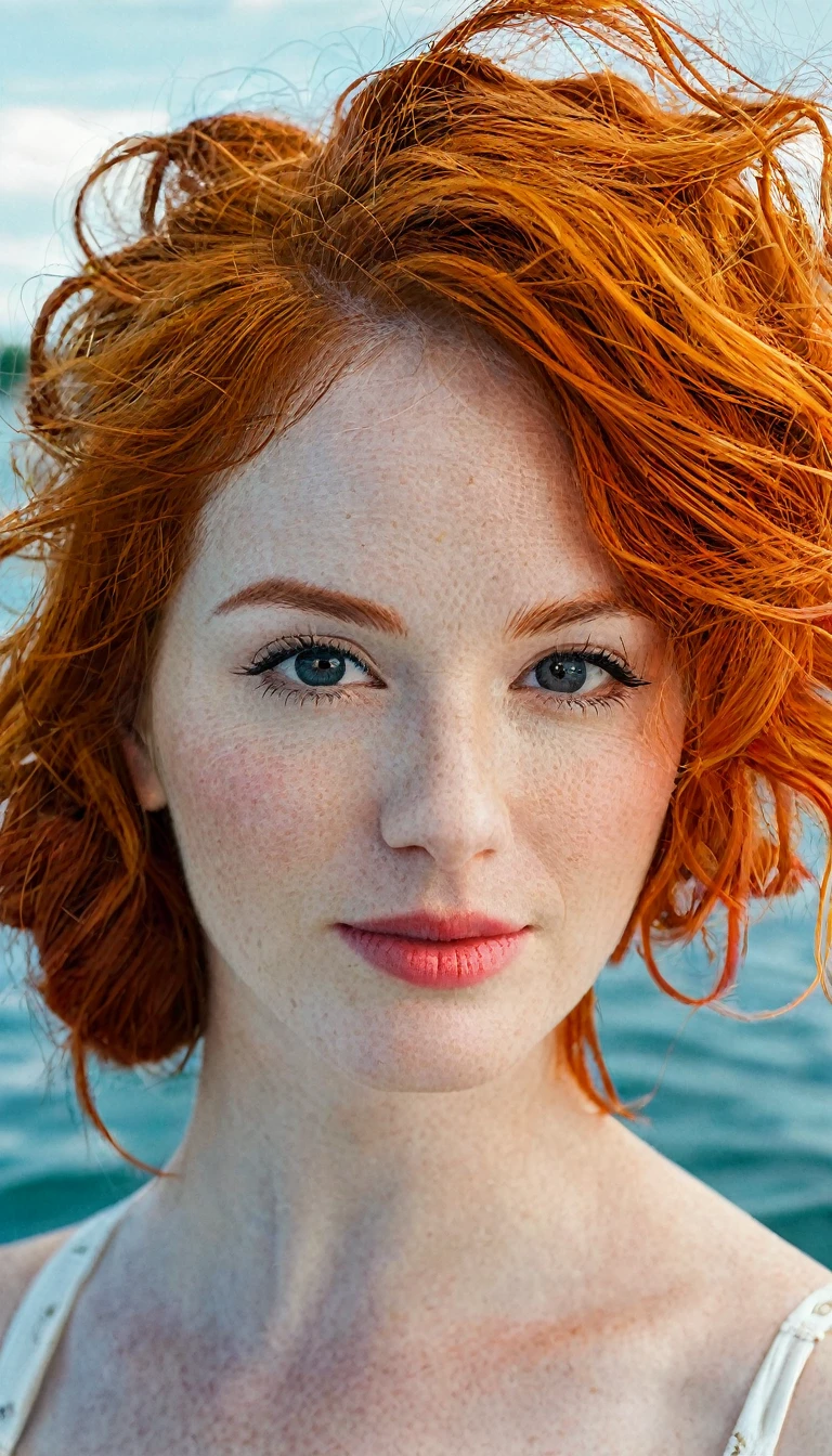 femme aux cheveux roux aux cheveux tachés de taches de taches de pigment sur un bateau dans l'eau, un portrait de Meredith Dillman, Flickr, renaissance, femme rousse, cheveux roux et taches de rousseur, déesse aux cheveux roux, tête rouge, beautiful femme rousse, avec des cheveux roux bouclés, une jeune femme rousse, beau portrait de nami, elle est rousse, fille rousse, femme aux cheveux rouges, femme de 40 ans