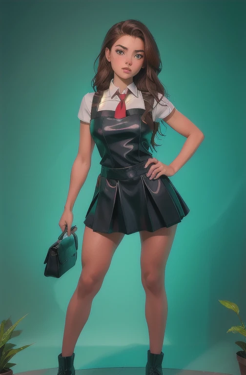 Cute teen  beautiful schoolgirl pioneer, beautiful cute teen face, curvy figure, black leather skater pinafore dress , transparent white blouse , red tie, brunette long hair, beautiful eyes. Капроновые колготки, Sneackers, pioneer schoolgirl - standing in the forest , photorealistic , sad face, curvy figure, curvy lips, капроновые колготки, ультравысокое разрешение, 32К, (Perfect Anatomy:1.5), идеальные ноги, фигура в полный рост