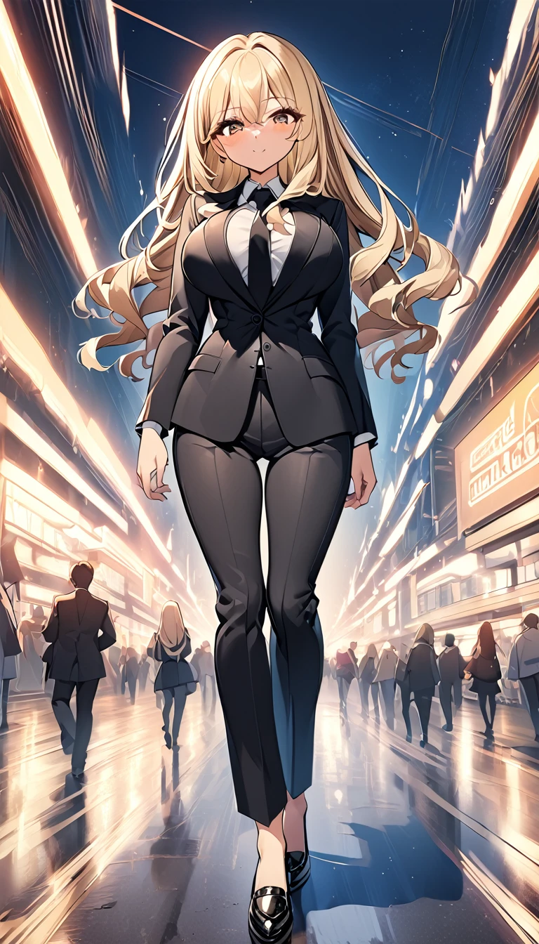  1 girl　Cute Girls　 Anime style 　Anime Face　Anime Style　Beauty　Big Breasts　Black pants suit　Black colored shirt　Black color tie　Blonde hair　Straight Hair　 long hair