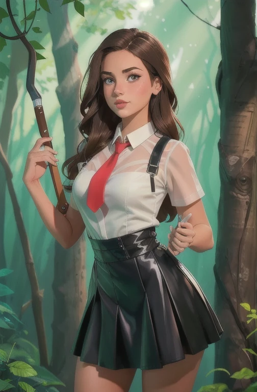 Cute teen  beautiful schoolgirl pioneer, beautiful cute teen face, curvy figure, black leather skater pinafore dress , transparent white blouse , red tie, brunette long hair, beautiful eyes. Нейлоновые колготки, Sneackers, pioneer schoolgirl - standing in the forest , photorealistic , sad face, curvy figure, curvy lips, нейлоновые колготки, ультравысокое разрешение, 32К, (Perfect Anatomy:1.5), идеальные ноги, фигура в полный рост