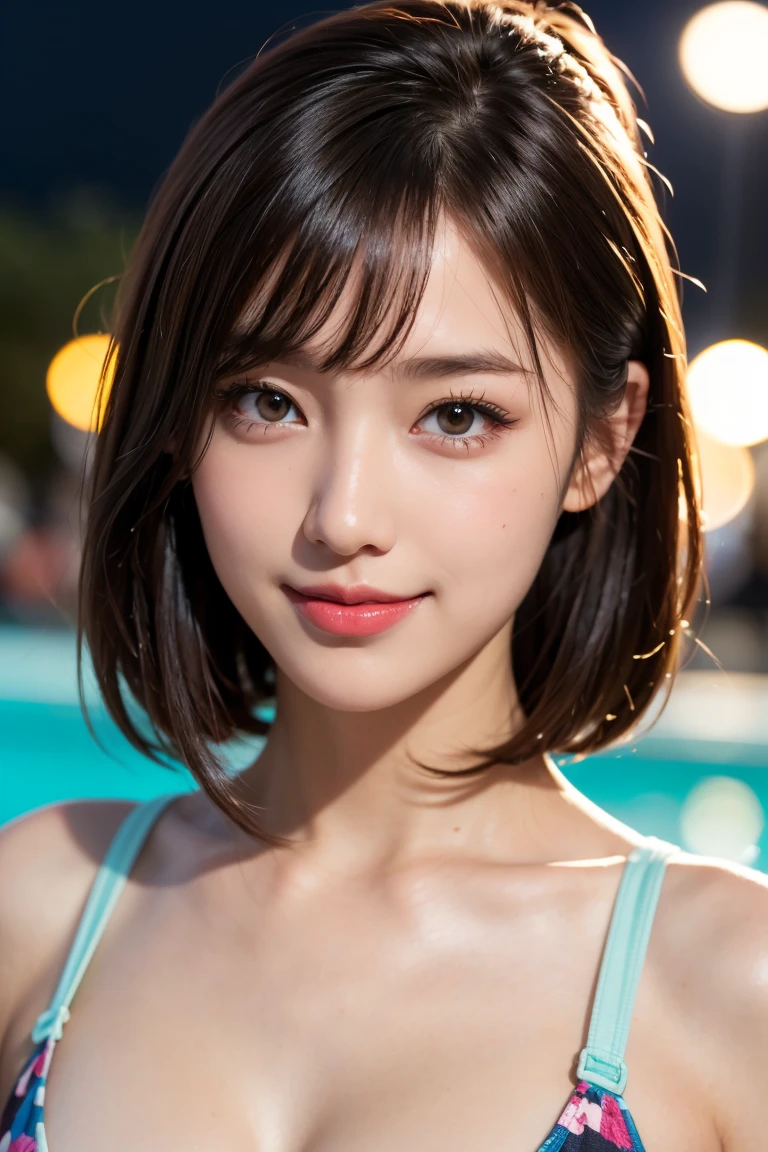 (Photoreal: 1.4), (Hyperrealistic: 1.4), (Realistic: 1.3), (Smooth Lighting: 1.05), (Improved Cinematic Lighting: 0.9), 32K, 1 Girl, 20 Year Old Girl, Realistic Lighting, Backlight, Face Lights, Ray Trace, (Whitening Light: 1.2), (Image Enhancement: 1.4), ( Best image quality real skin: 1.4), fine eyes, fine face, fine eyes, (increase in mood of body line: 1.1), (increase in beauty of skin texture: 1.1), immediately after getting out of the pool,