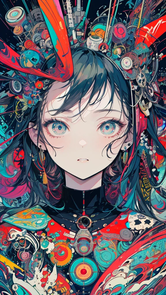 "Dark and bloody theme, featuring 1 girl with red eyes, showcasing sharp details and clear eyes."