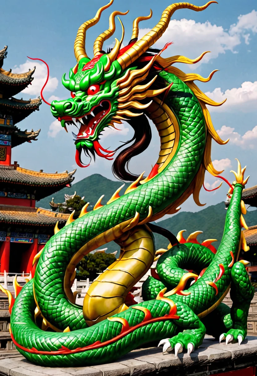 Shenlong、Horns growing from the head with a mane,
a long neck and tail, 
some have five fingers while others have a different number, a slender overall body shape, 