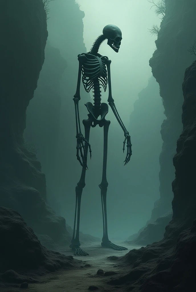 bad skull rising from a hole, in perspective with one arm pulls itself out, to the bone style