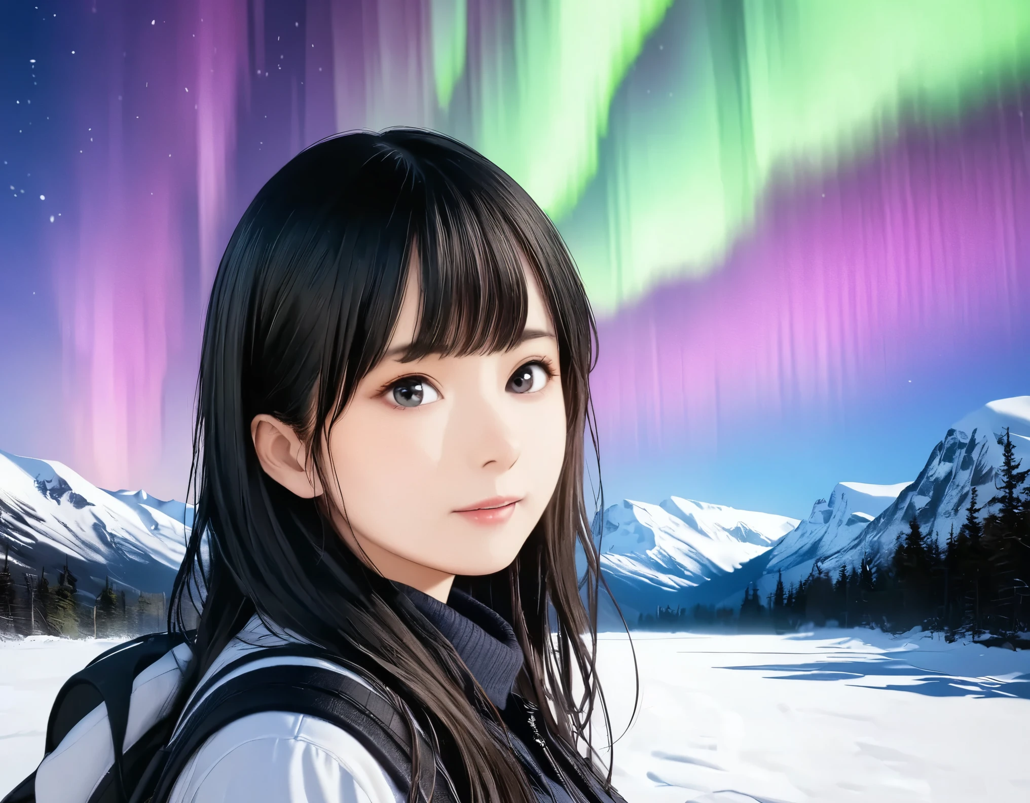 (best quality, 8k, high resolution:1.2), 1girl, aurora, upper body