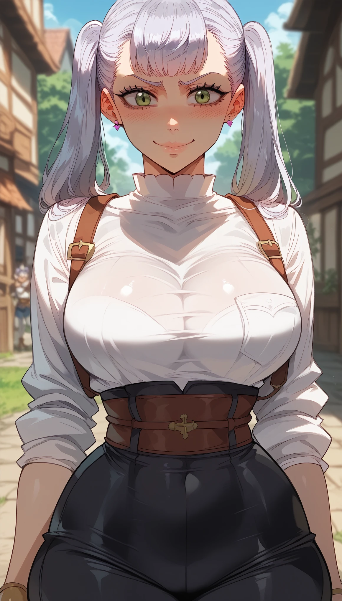  long and straight hair 、Black Clover、Noelle silva、 mature woman、shiny hair、( BIG BREASTS), tight waist 、thin waist、shiny skin、Beleza、erotic、smile、blushed,