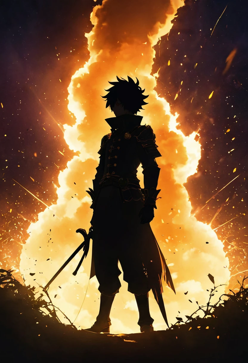 anime, (masterpiece, best quality, ultra detailed, best shadow), (detailed background, dark fantasy), black silhouette exploding.