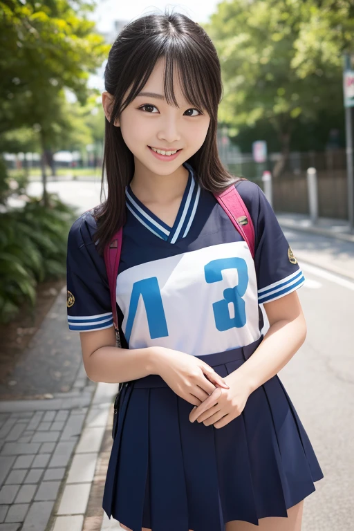 High quality masterpiece, 8k, , Japanese Girls, RAW Photos,            absurd, Winner portrait smile face, 笑face, Alone, uniform, Summer Clothes Idol&#39;face, violet, Gardenia, Delicate girl,                  long black hair                 , Dark Eyes, Upper body digital SLR,               Observe the Audience, Frank, Sophisticated, Like々Shii, Thin arms,              Professional lighting that sticks forward     ,              film grain           ,  chromatic ablation, (Details of the eye and face: 1.0), (Bokeh button:1.1)