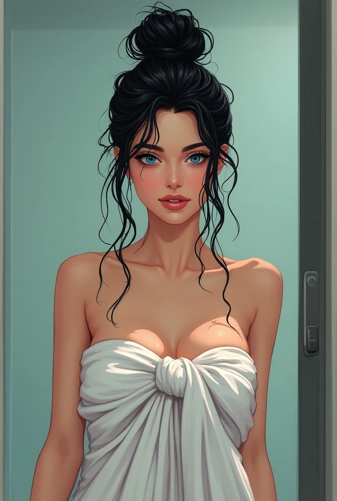 (Masterpiece, Best quality, Top quality, Intricate details, Beautiful, aesthetic:1.2), high quality, 8k, .RAW, Ultra details, extremely luscious and beautiful, Real shadow, (Challenging look), (dynamic pose:1.8 ), photorealistic, Very detailed painting, Award-winning painting, Wonderful painting, Artistic style, stylized, full body, a girl, Getting out of the bathtub, (holding a towel trying to covers her body:1.3), (large breasts:1.3), long hair, (two tone hair:1.5), wet hair, beautiful features, beautiful face, (surprised face:1.4), looking at the camera, blush:1.2, no makeup, Freshly bathed, (:1.3), steam:1,Anime, type