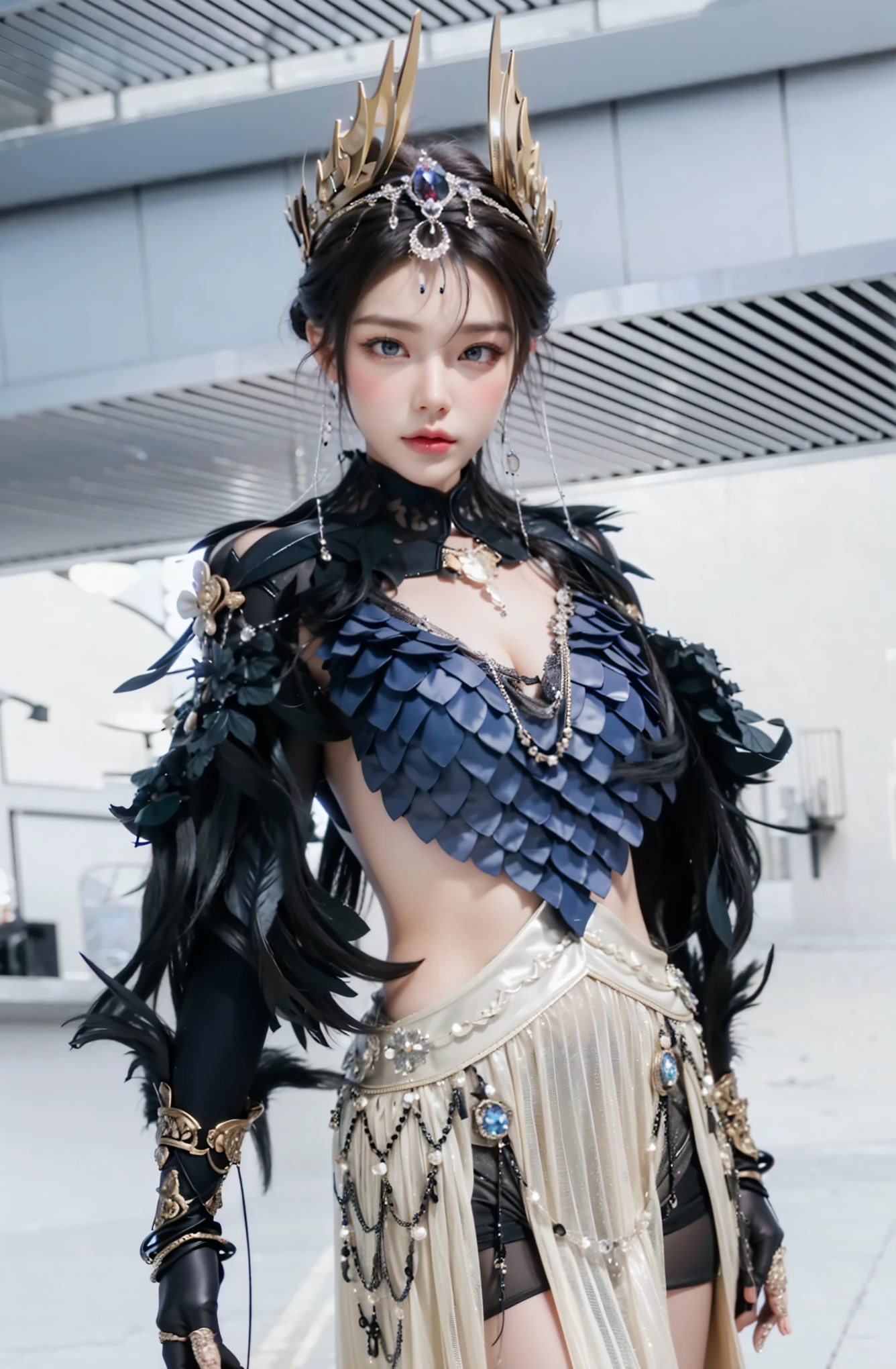 Intricate 3d rendering ultra-detailed beautiful angel of death, biomechanical robot, simulated 150mm lens, beautiful natural soft edge light, neon veins, roots, delicate leaf lace, colorful details, Boris Bidjan Saberi costume, pearl earrings, piercings, art nouveau fashion embroidery, intricate details, mesh lines, Mandelbrot fractals, facial muscles, cables, microchips, villains, surreal, ultra-detailed, octane, volumetric lighting, 8k and post-production, red The white has a little bit of black, Metal Skeleton Details, Half-Human, Iridescent, Glenn Brown Style, Futuristic Room, Power of God, High Angle Shot, Complex Body Poses