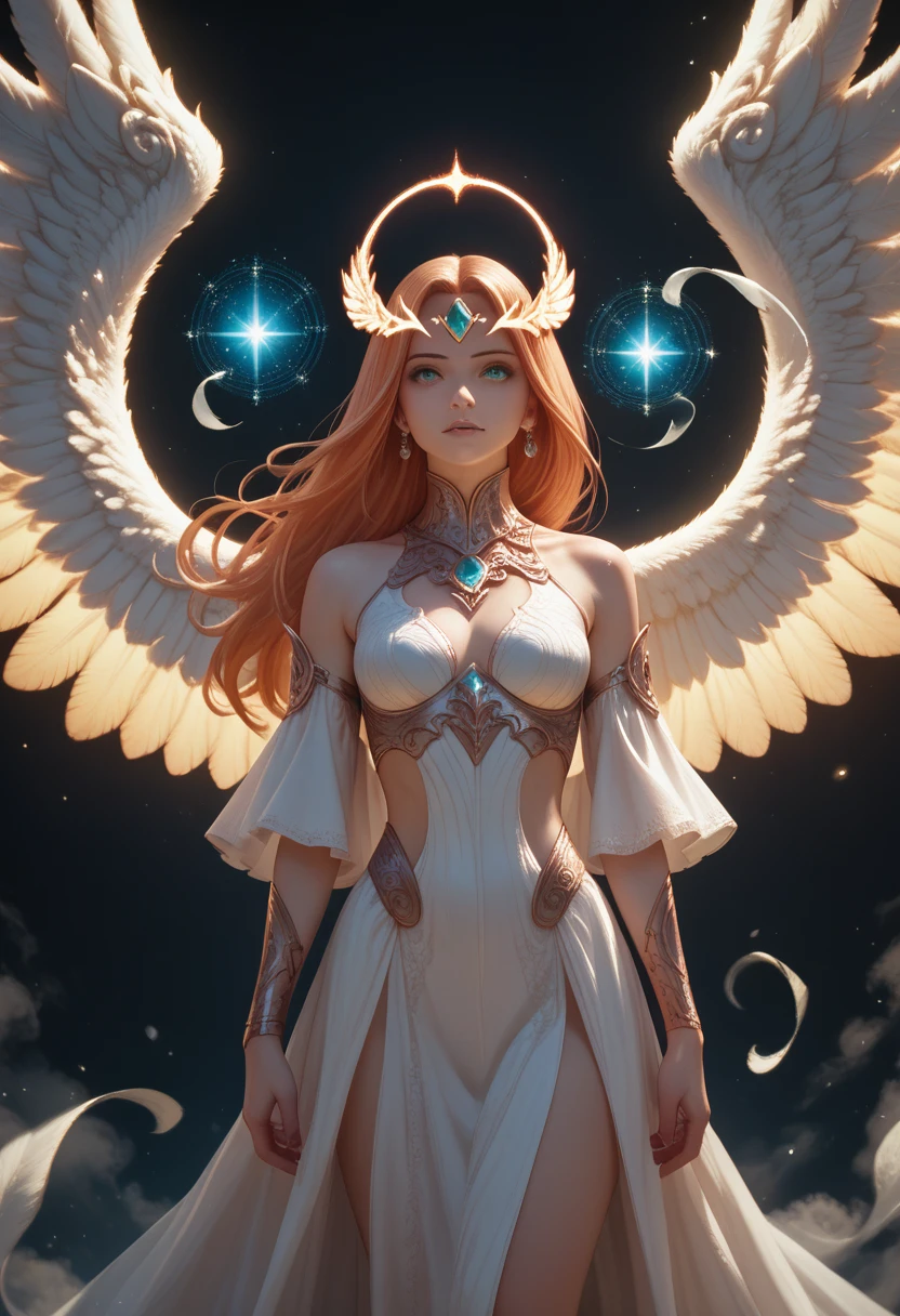 (style_ethereal_fantasy,visual appealing,synced,intricate character design,mystica:1.2)(Photorealistic:0.3)1 girl,Angel,magic