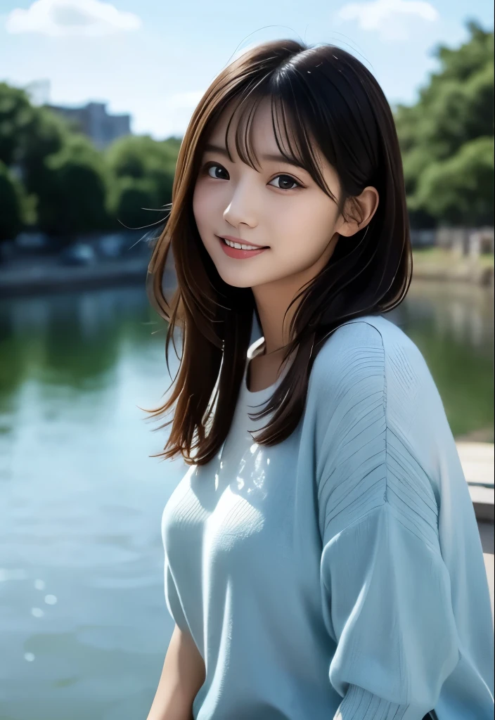 (With slender small breasts、Close-up of a long-haired girl with blunt bangs in a jacket and shirt:1.5)、(Dancing with a smile、Girl with hair fluttering in the wind :1.5)、(Blue sky and cherry blossoms in full bloom:1.5)、(Perfect Anatomy:1.3)、(No mask:1.3)、(complete fingers:1.Phototriaritic、Photography、masutepiece、top-quality、High resolution, delicate and pretty、face perfect、Delicate and beautiful air skin around the eyes、Real Human Skin、((thin legs))、(Dark hair)