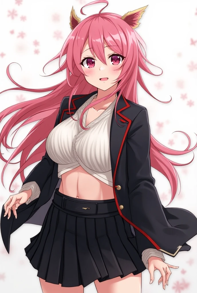 Rias gremory smoking marijuana, big breasts, red skirt, purple top, cherry blossom background, wallpaper, smoking a blunt