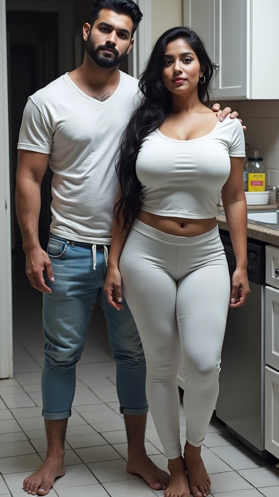 highly detailed ,8k , highest quality, (original photo:1.2),((male and female couple:1.3))、((standing:1.5))、(Boy kisses girl:1.2)、(boy wearing pants、muscular boy、abdominal muscles:1.6)、(The girl is wearing a yoga outfit、huge breasts、Long curly hair、Perfect body、slender legs、Sexy high heels:1.2)。
