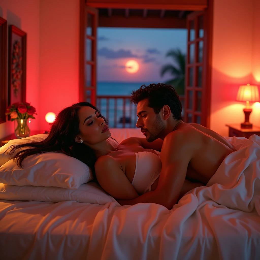 A indian
couple having sex in bali on bed with awesome views