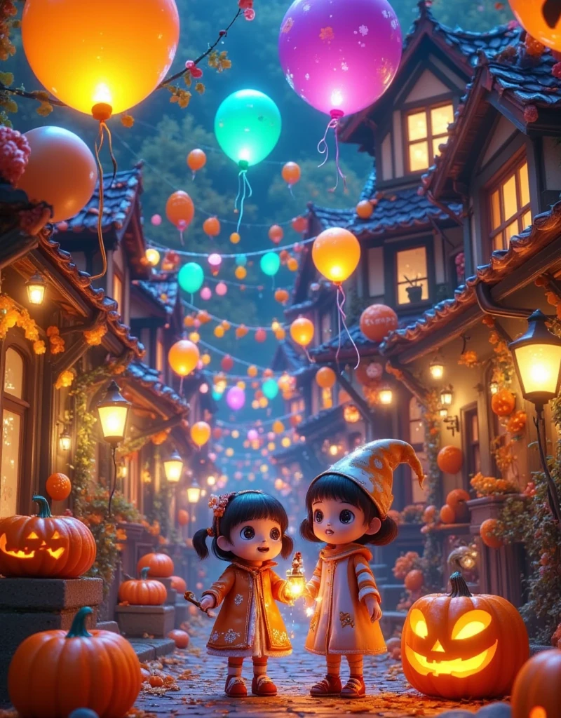 (Vision:1.0)，(Wide Angle:1.0)，(whole body:1.8)，  Halloween themed haunted house ，1girl,  A female model wears scary Halloween makeup，Wear a Halloween character costume，decorate，Atmosphere，(Halloween lanterns :1.3)，(colorful candy:1.5)，Halloween ，detail，vivid，Research 3D game art，photography，Movie Stills，Realism，Film Grain，UHD，masterpiece，accurate， anatomically correct，Skin texture ，超高detail，Award-winning works， best quality on the tree，8k，Bright colors，Bright，RGB， Colorful， is popular on social platforms，((Dopamineism))，(((Dopamine color matching)))，Facing the screen，High Saturation， High Contrast 