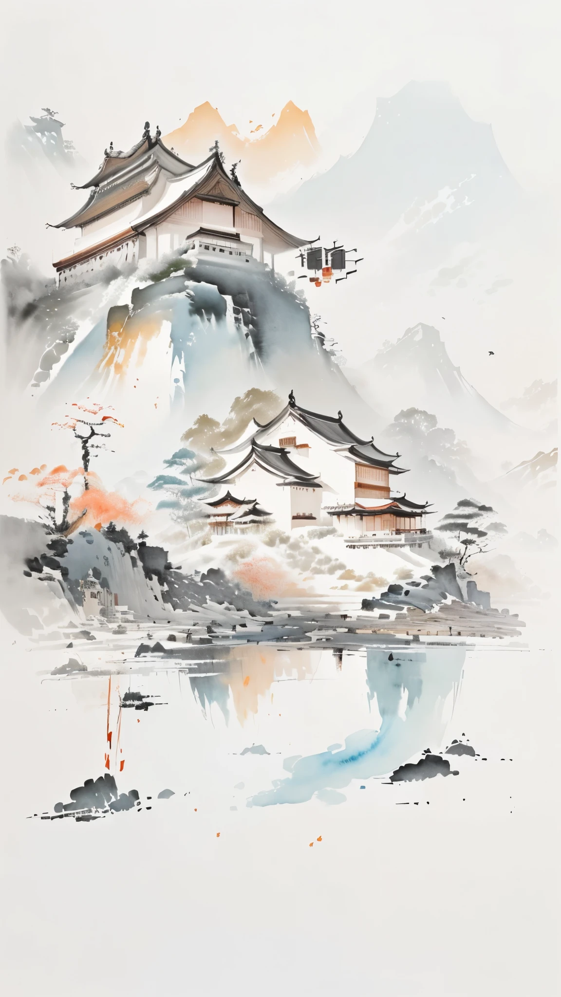 there is a painting of a house with a tree and a person sitting under it, chinese painting style, chinese watercolor style, chinese style painting, traditional chinese painting, traditional chinese ink painting, ink painting ) ) ) ), chinese brush pen illustration, by Zhou Fang, traditional chinese watercolor, inspired by Dong Qichang, chinese ink painting, by Dong Qichang