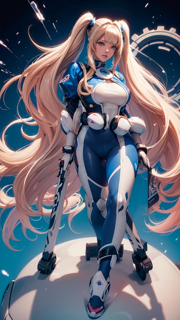 Ultimate bunny, helmet, twintails, long hair, blue eyes ,(Best Quality,masterpiece:1.3,Ultra-high resolution),(Very detailed ,(sagging huge long wide heavy breasts),24 years,
