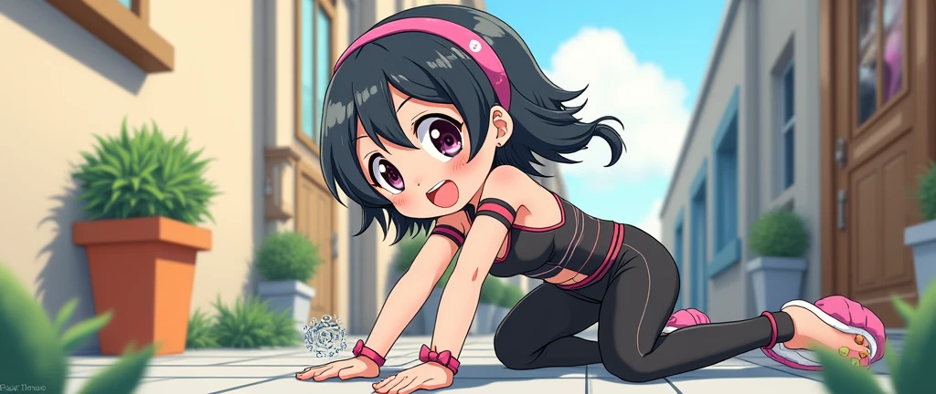 (masterpiece), (very high resolution), (best quality), (extremely detailed), (high resolution),
1 girl, alone,
drsizukachan1, black hair, two low pigtails, black eyes,
pink camisole, pink miniskirt,
dynamic pose, jump,
dynamic angle,
laugh out loud, one eye closed, smile,
sweaty, wet, steamy skin,
outdoor, playground,
cloudy sky, sunlight,