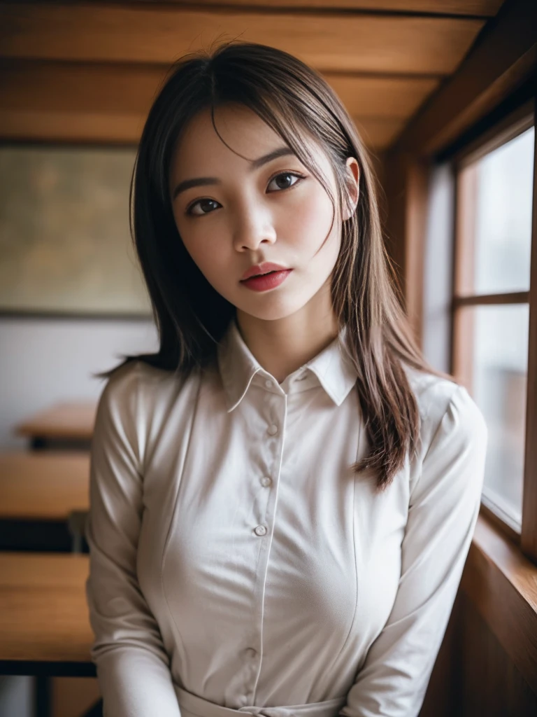 ((Best quality, 8k, Masterpiece :1.3)), (((upper body))); Sharp focus :1.2, A pretty woman with perfect figure :1.4, Slender abs :1.2, (((translucent button up long shirt :1.2))), ((show cleavage with bra:1.2)), ((Dark brown hair, Big breasts with bra :1.2)), City street:1.2, Highly detailed face and skin texture, Detailed eyes, Double eyelid, bra is seen under clothing