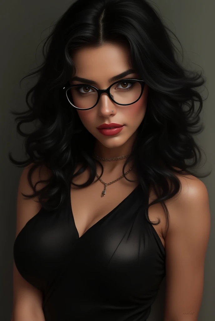 A gorgeous Mia Khalifa in a black lingerie posing for a photo, digital art of an elegant, [4k digital art]!!, shiny skin, inspired by WLOP, drawn in the style of artgerm, loish, anime style