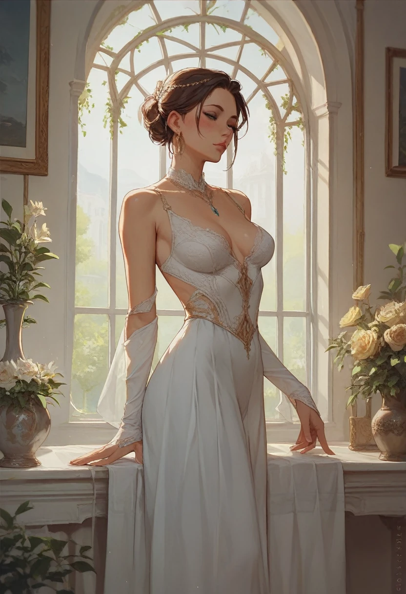 best quality, masterpiece,white clothes, jennifer lawrence