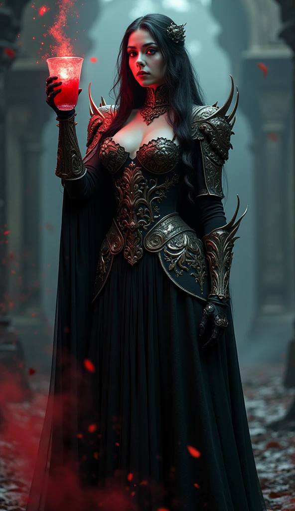 perfect photo Striga, a cursed princess who transforms into a monstrous creature at night. Her grotesque form, with elongated claws, crimson eyes, and tattered royal garb, is a stark contrast to the regal beauty she once was, extreme details, volumetric lighting, cinematic scene, full focus, 16k, UHD, HDR