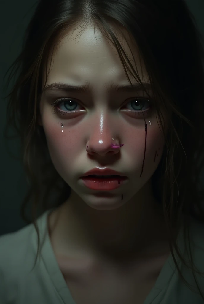 A photorealistic image captures the intense gaze of a woman whose eyes are filled with deep sadness and anger. Her eyes are dark and piercing, slightly bloodshot with the traces of recent tears still visible on her flushed cheeks. The expression on her face conveys a raw, powerful emotion, as if she is on the brink of breaking, yet holds a fierce resolve. Bright lights, backlit. (YES SFW).

Suspended in the air between her eyes and the viewer, a translucent, almost ghostly message reads exactly: "Mercy is over!" The text appears as if it's floating, blurred at the edges, with the letters formed from a faint mist or dark smoke that lingers in the space. The smoky words are readable, but not so bright, hovering just in front of her gaze, creating a surreal yet powerful effect.

The lighting is soft, casting subtle shadows that accentuate the lines of her face and the intensity of her expression. The background is dark and out of focus, drawing all attention to her face and the ominous message suspended before her. The overall tone of the image is haunting, with the ethereal text adding a layer of depth to the woman's emotion, making the scene both unsettling and deeply evocative.