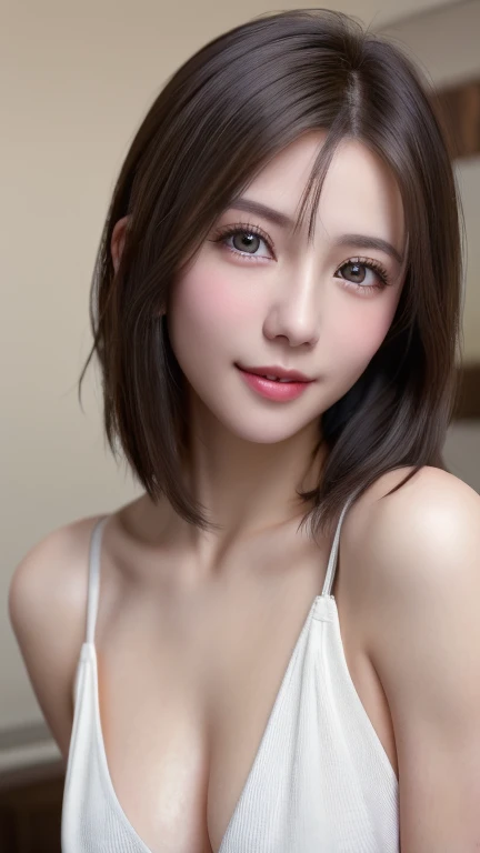 (Highest quality、8k、32K、masterpiece)、(RAW Photos)、(Realistic)、(High resolution)、Very detailedな、Very beautiful face and eyes、One Girl、Round and small face、Delicate body、(close、Highest quality、Rich skin detail、Highest quality、8k)、Very detailed、(Realistic、Realistic:1.37)、Vibrant colors、(((Laughter)))、(((Black Hair)))、(((Please touch your chest with your right hand.)))、(((smile)))、(((Tabletop)))、(((White Background)))、((Medium Hair))、(((White wall background)))、(((blonde)))、(((school uniform)))、(((White wall background)))、(Topless:1.5), (Small breasts:1.5), (Flat Chest:1.5),