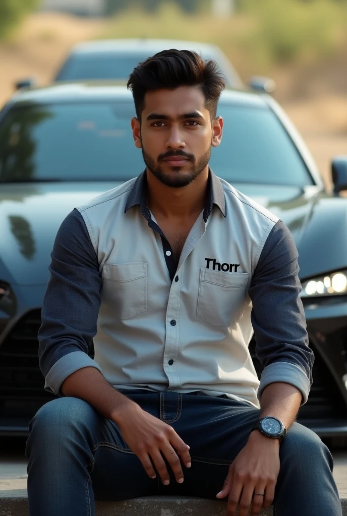 A smart indian men model, wearing Sando, THEZOVEN text print