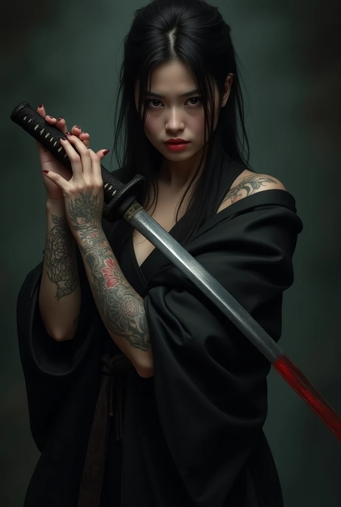 The black katana is covered in blood and the person no longer exists..