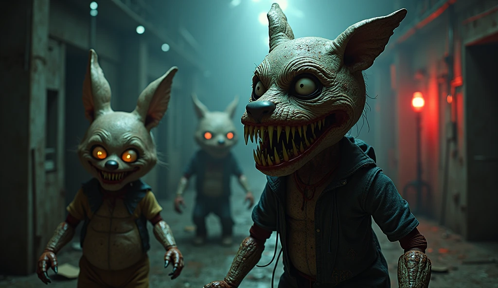 BREAK (masterpiece:1.2), best quality, high resolution, unity 8k wallpaper, (illustration:0.8), (beautiful detailed eyes:1.6), extremely detailed, perfect lighting, extremely detailed animation , City in ruins, houses and buildings, open windows, scary atmosphere, scary deformities monsters looking at the viewer, no humans, solo, empty scenery, night, no humana