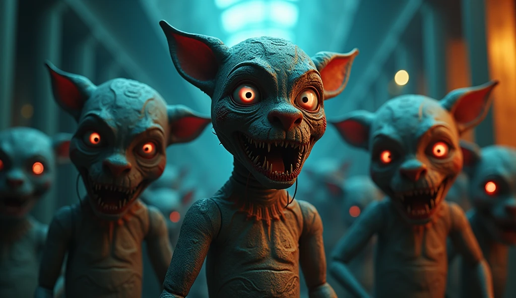 gollum with a face of desire looking to the side, neon colors