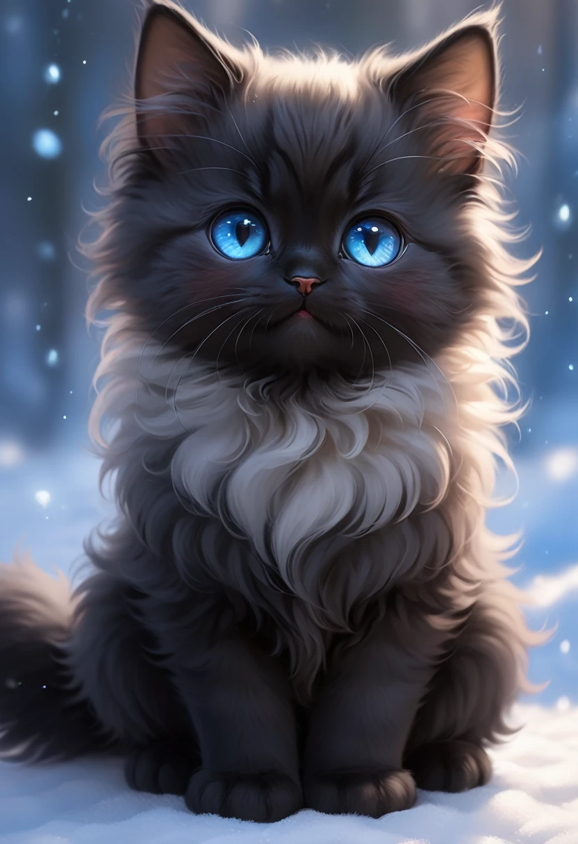 Black cat cub, baby with blue-gray eyes、Emopan　Fluffy fur　cute, Very large, Shining Eyes　Looking up with teary eyes　that&#39;that&#39;I&#39;I&#39;I'm glad to hear that.　I want to play with you　active　glutton　Gourmet　Fluffy　Pink ribbon around the neck