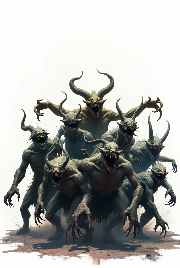 An army of demons and monsters group with tentacles and animalistic beasts running in city urban alleyway