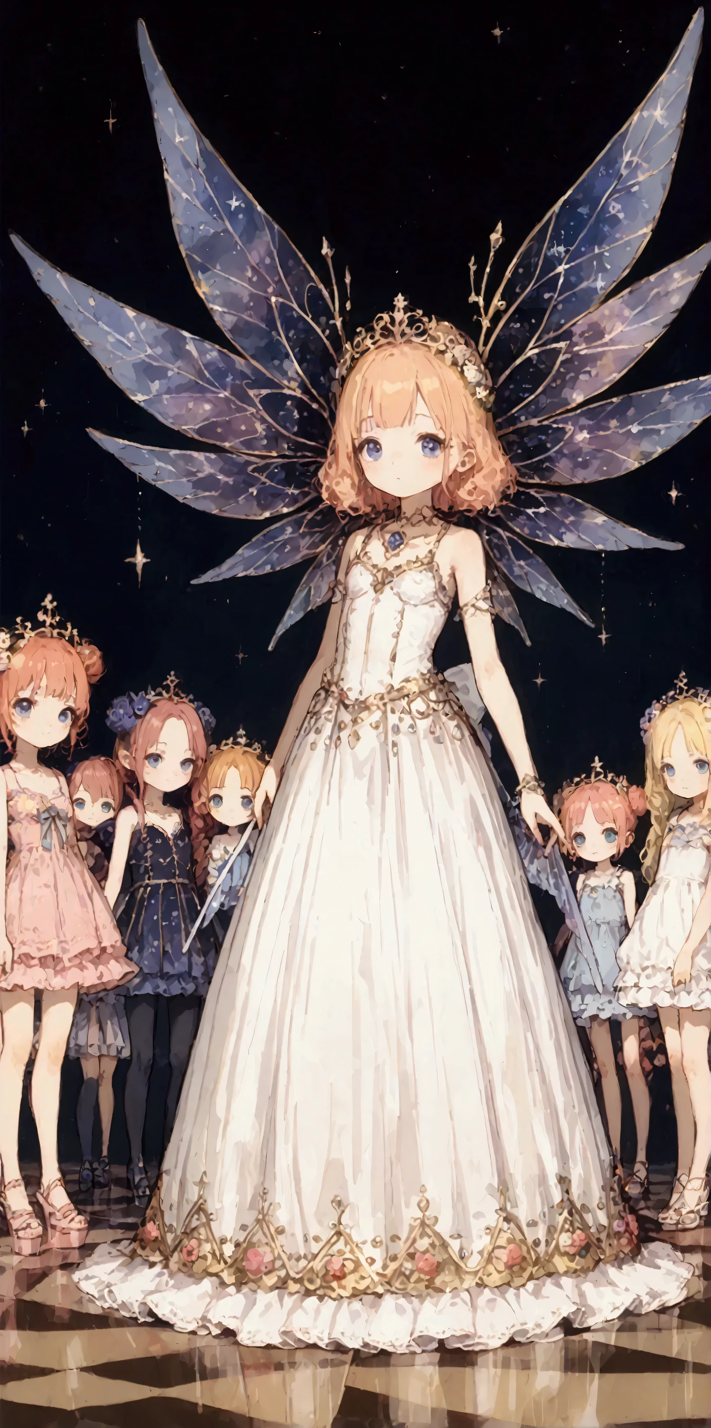 (6+girls:1.5),6+girls\(beautiful (fashion model:1.2),cute, kawaii, hair\(floating, cosmic, shining brightly\), big eyes, pale skin, breast, (dynamic angle:1.2), boring face, (small wings), (((Very avant-garde clothing))), full body\), BREAK ,background\(((runway at fashion show:1.3)),glorious\),d4rkpurp,close-up girl,score_9, score_8_up, score_7_up, score_6_up, score_5_up, score_4_up, source_anime,source_furry,rating_safe,rating_questionable,masterpiece, best quality, perfect anatomy , very aesthetic , absurdres,(dynamic angle:1.4)